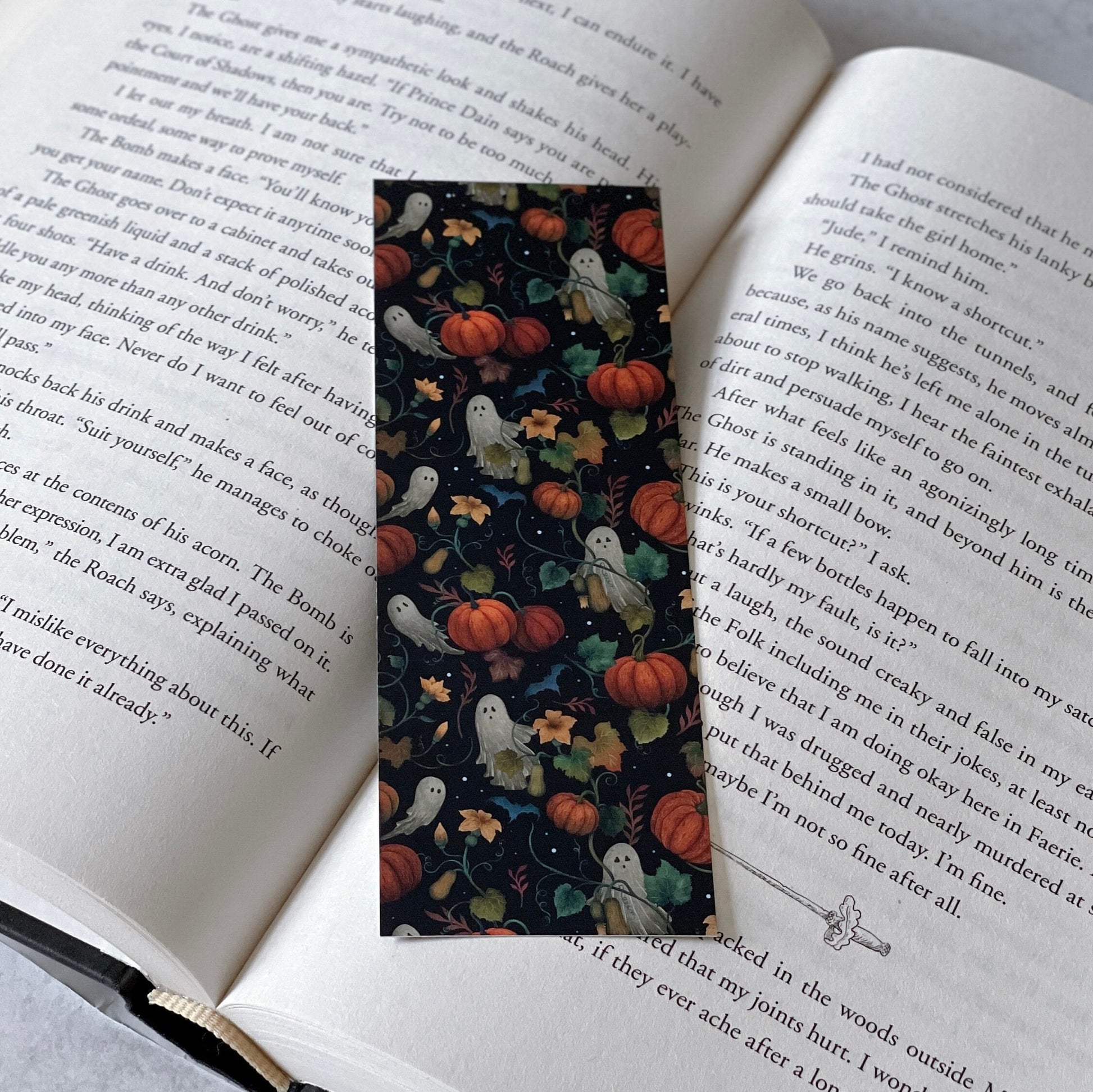 Pumpkins & Ghosts Soft Matte Bookmark, Book Accessory, Book Lover, Aesthetic Bookmark, Fall, Halloween Bookmarks, Fantasy Reader