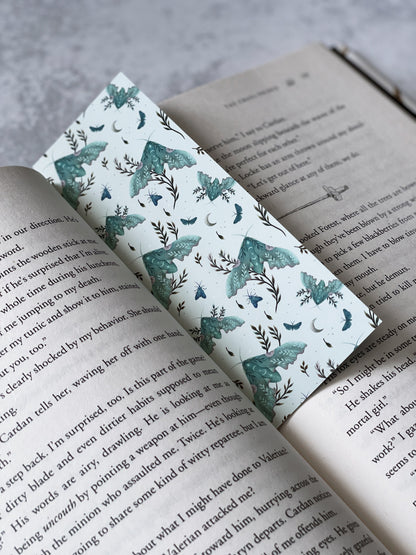 Mint Lunar Moth Soft Matte Bookmark, Book Accessory, Romantasy Reader, Book Lover, Witchy, Fantasy Bookmark, Aesthetic Bookmark, Bookish